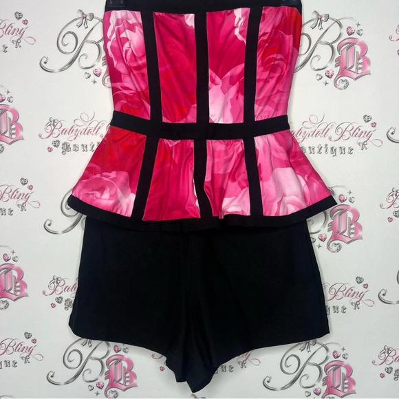 Sabo skirt romper with pink roses black shorts zipper on the back stunning y2k - Picture 8 of 9